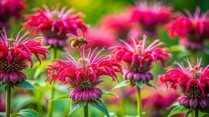 Obraz premium Vibrant Monarda Bee Balm Flowers in Full Bloom - Close-Up Nature Photography