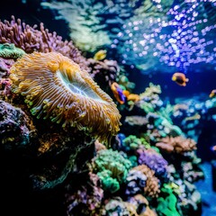 Fototapeta premium Vibrant Coral Reef Aquarium Underwater Scene Colorful Fish Sea Anemone