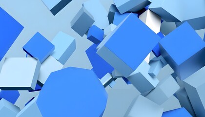Obraz premium Abstract Blue Geometric Shapes: A 3D Rendering of Interlocking Cubes and Polygons