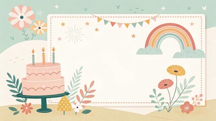 Fototapeta premium cute retro vintage happy birthday illustration background