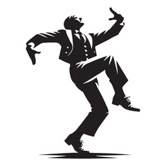 Square Dance Silhouette Vector Illustration, Solid White Background.