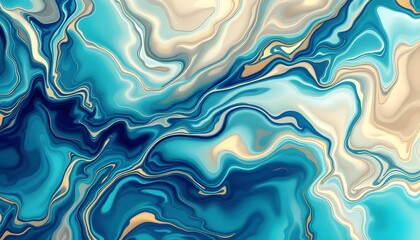 Obraz premium Abstract Teal and Gold Swirls: A Serene Liquid Marble Artwork