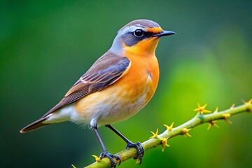 Fototapeta premium Vibrant Northern Wheatear Songbird on Delicate Branch - Elegant Wildlife Photography