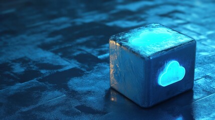 a blue light is glowing on a block of ice
