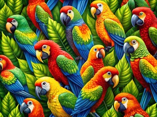 Naklejka premium Vibrant Parrot Pattern: Colorful Tropical Bird Wallpaper Stock Photo