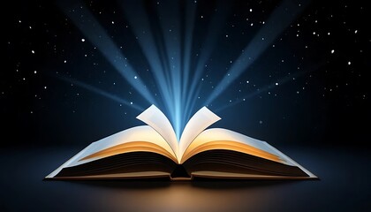 Open Book Glowing With Magical Light Rays