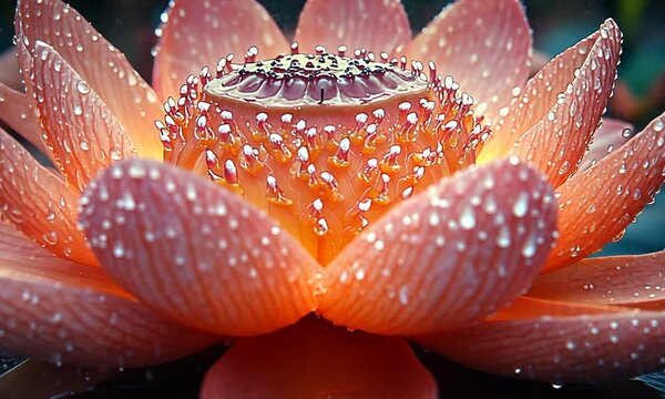 Close-up of a beautiful, dew-kissed lotus flower.