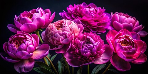 Vibrant Pink & Purple Peony Flowers Dark Background - Luxury Floral Stock Photo