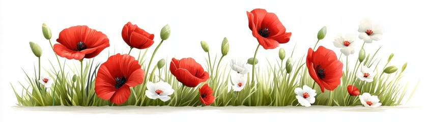 Obraz premium Red and White Poppies in a Meadow