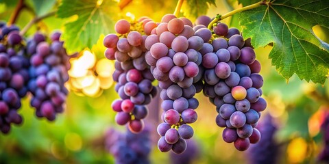 Vibrant Purple Grapes on Lush Vine Leaves -  Candid Autumn Harvest