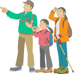 遠くの景色を楽しむ家族