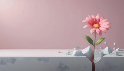 Goal of life, growth and motivation: Blooming flower breaking through concrete, overcoming obstacles.