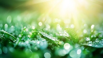 Obraz premium Zoom in on water droplets forming on a blade of grass.