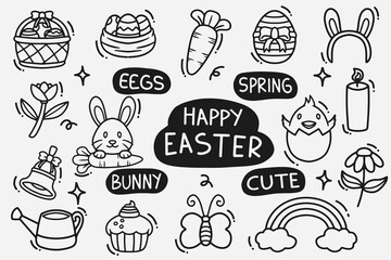 set of easter doodle good for, background, wallpaper, element design, icon, printable, etc