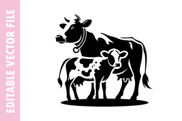 cow with milk vector silhouette illustration