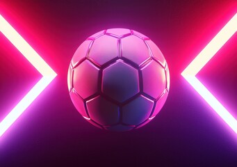 Obraz premium Colorful Soccer Ball with Neon Lights Background and Reflection
