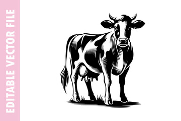 black and white cow vector design