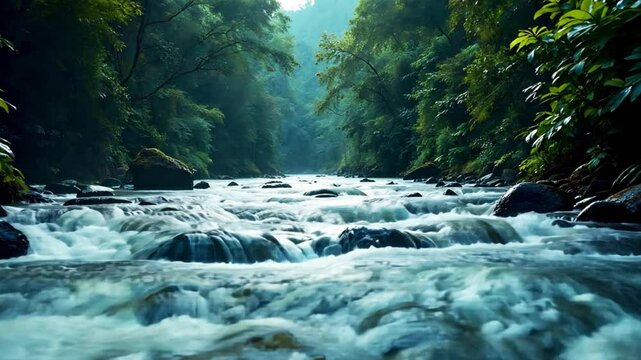 Natural riwer water with mini waterfall video background