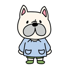 スモックを着たフレンチブルドッグ