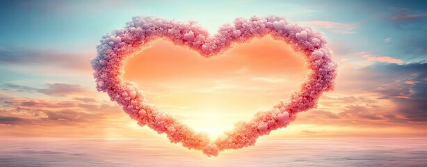 Naklejka premium Valentine's Day Sky Hues concept, Tender Valentine's sunrise with pastel orange and bubblegum pink hues