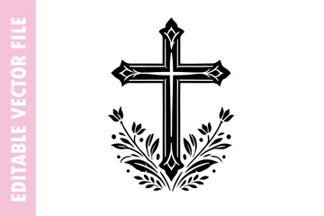 cross on a white, cross flower vector silhouette illustration