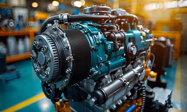 A close-up of a mechanical engine showcasing intricate components and design.