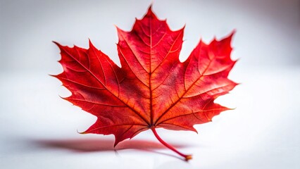 Vibrant Red Maple Leaf Isolated, Autumn Foliage Macro Photography
