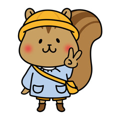 通園帽子と通園バッグを持っているリス