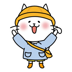 Fototapeta premium 通園帽子と通園バッグを持っている白い猫