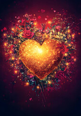A vibrant heart made of flowers and lights, symbolizing love and celebration.