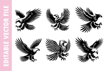 black and white wings set, eagle vector bundle