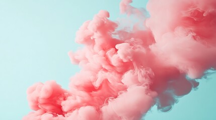 Abstract pink smoke cloud on light blue background.