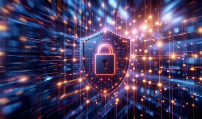 Digital background. Cybersecurity, password protect personal information from online. Cyber security network. Shield icon and internet technology background. Protecting data online information.