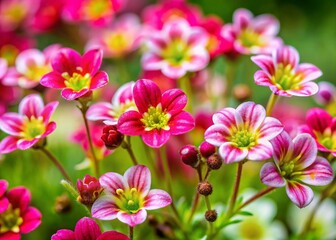 Vibrant Saxifrage Flowers Closeup: Nature's Delicate Beauty