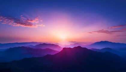 Fototapeta premium Goal of life, growth and motivation: Bright sunrise over a mountain, symbolizing new beginnings.