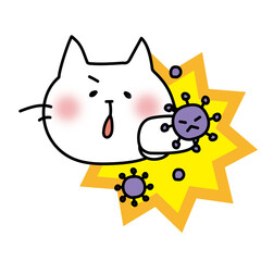 ウイルスをパンチする白い猫