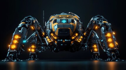 A futuristic robotic spider with glowing elements, showcasing advanced technology and design.