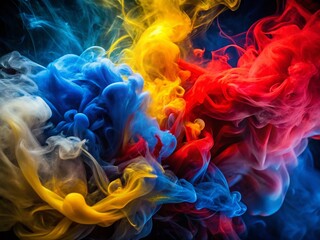 Vibrant Smoke Symphony: Abstract Red, Yellow, Blue Art