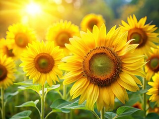 Fototapeta premium Blooming sunflowers paint a sunny spring landscape; a vibrant nature scene.