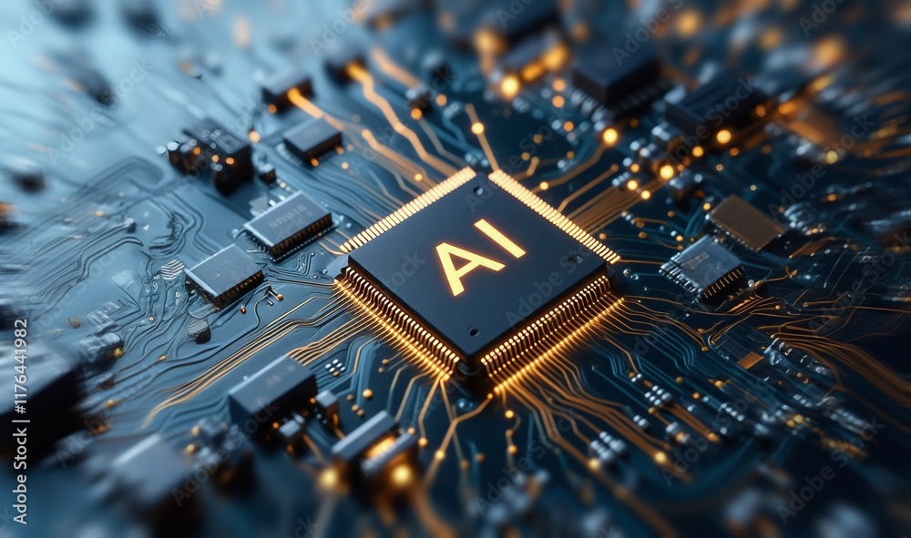 Wall mural ai technology chip. ai machine learning background. ai artificial intelligence virtual assistant cha