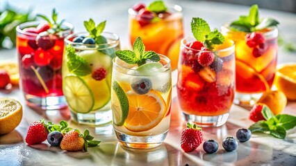 Vibrant Summer Fruit Cocktails: Tilt-Shift Photography on White