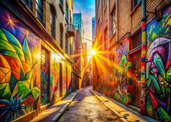 Fototapeta premium Vibrant Summer Urban Exploration: Colorful Graffiti Walls & Street Art Wallpaper
