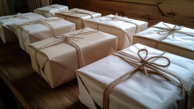 a bunch of wrapped presents sitting on a table