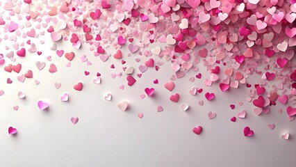 Romantic background with hearts on a light background, with space for text. Concept for Valentine's Day or wedding.