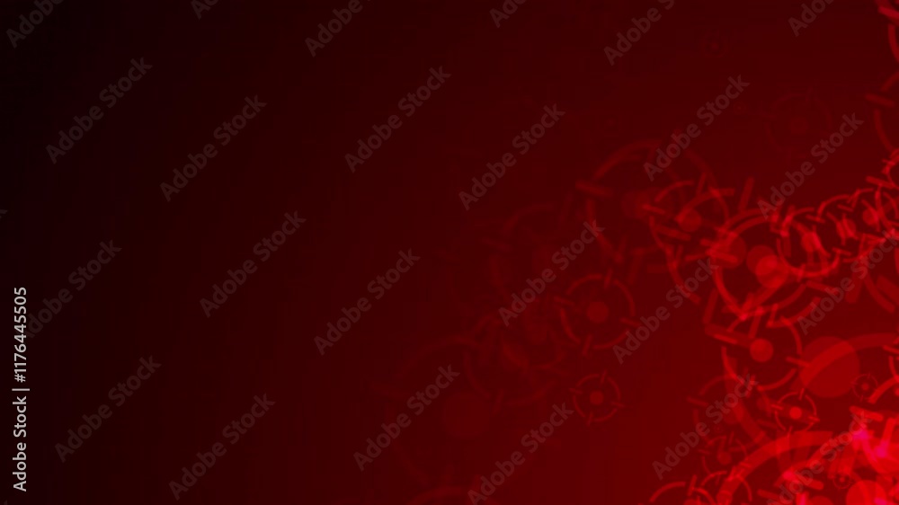 Poster red accurate icon shapes are moving from the bottom right of a gradient grid abstract background, ho