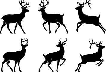 set of silhouettes of deer