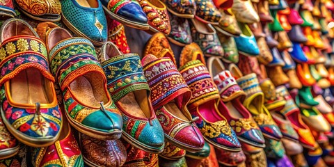 Vibrant Traditional Shoes at a Bustling Asian Market - Urban Exploration Photography