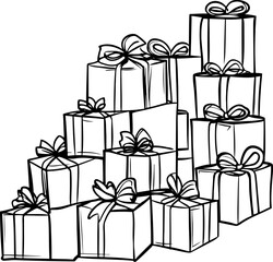 Stacked gift wrapping sketch drawing