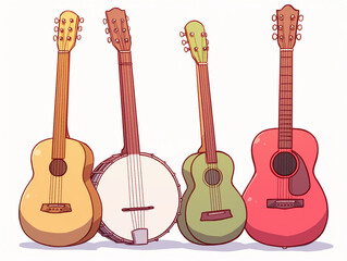 Naklejka premium Colorful Collection of String Instruments