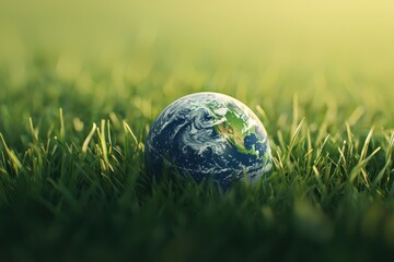 Vibrant Earth Globe Surrounded by Fresh Green Grass in Nature